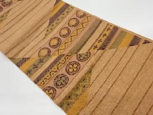 リサイクル　手織り紬切嵌風横段に抽象花模様織出し名古屋帯